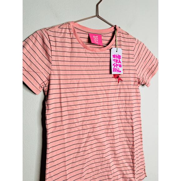 ONE TEASPOON Pink Striped Bower Bird Embroidered Logo Fitted T-Shirt NWT Size M - Picture 4 of 8